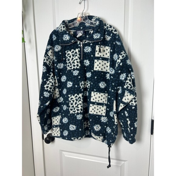 POLAR FORCE WHITE BLUE OVERSIZED FLEECE VTG SIZE MEDIUM - Picture 2 of 9
